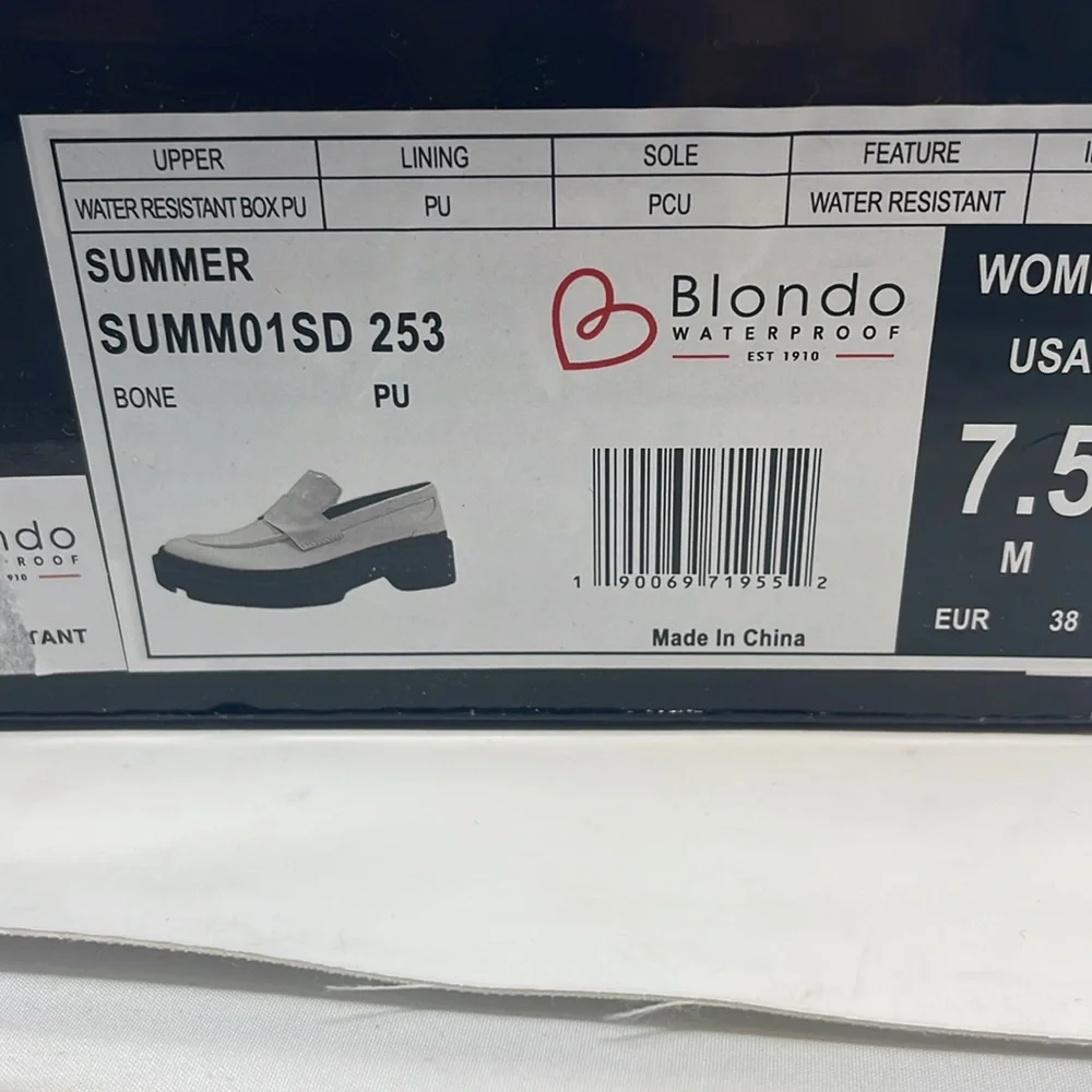 Blondo Waterproof Off White Slip-On Chunky Loafers Size 7.5 Brand New In Box